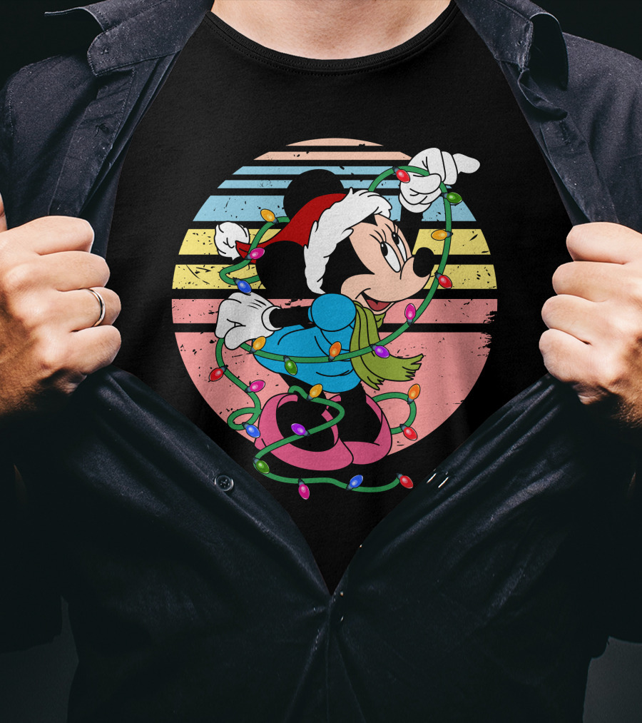 Retro Minnie Mouse Christmas Lights Holiday Season T-Shirt