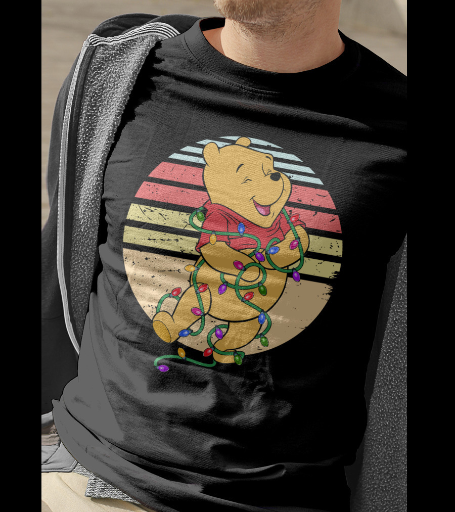 Winnie The Pooh Retro Christmas Lights Vintage Style T-Shirt