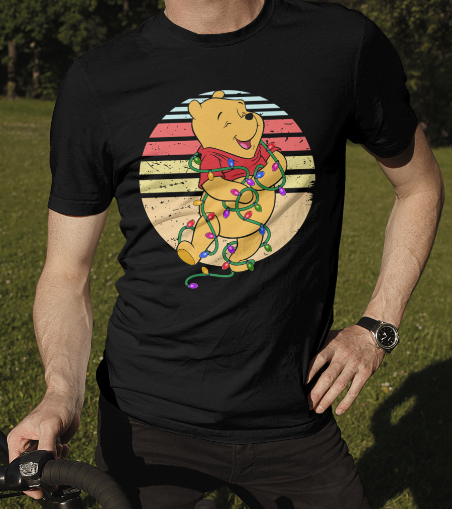 Winnie The Pooh Retro Christmas Lights Vintage Style T-Shirt