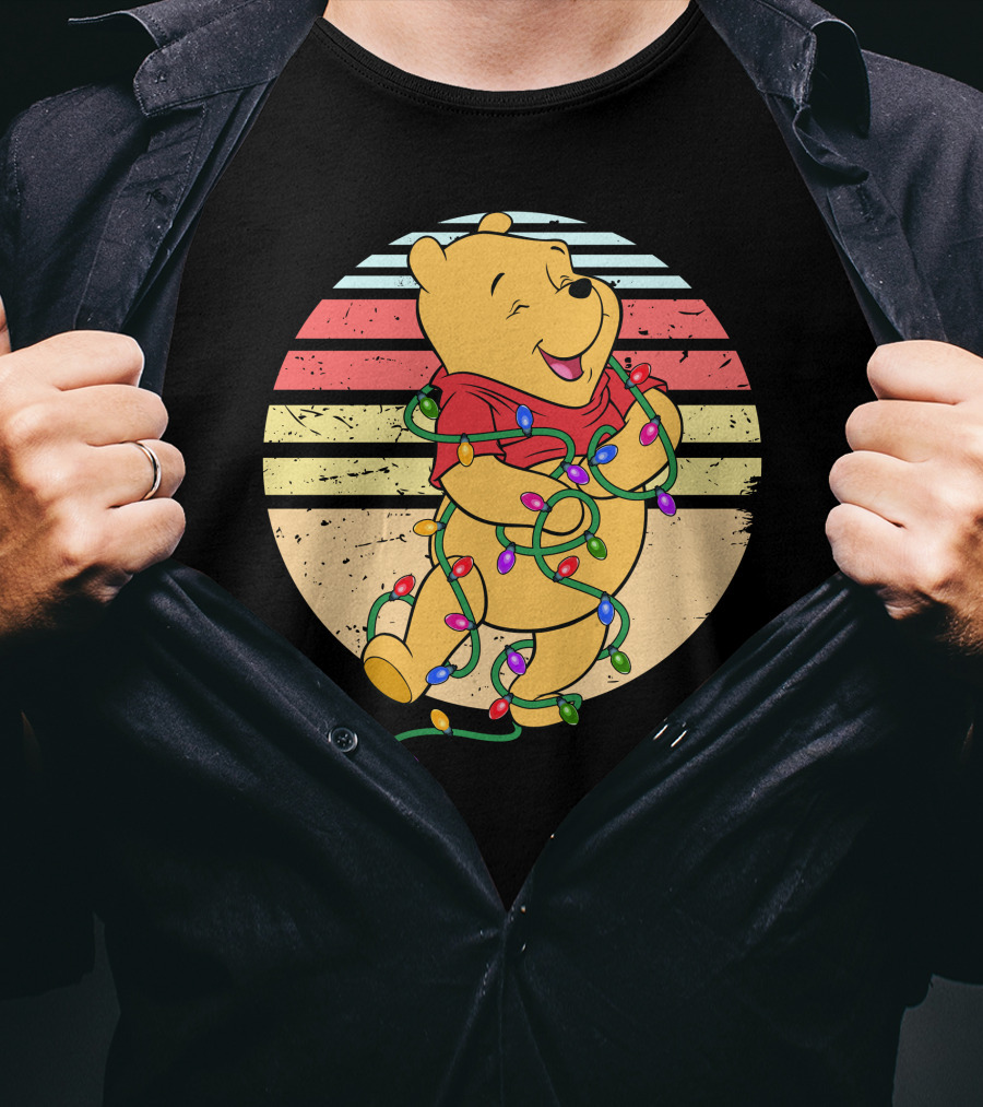 Winnie The Pooh Retro Christmas Lights Vintage Style T-Shirt