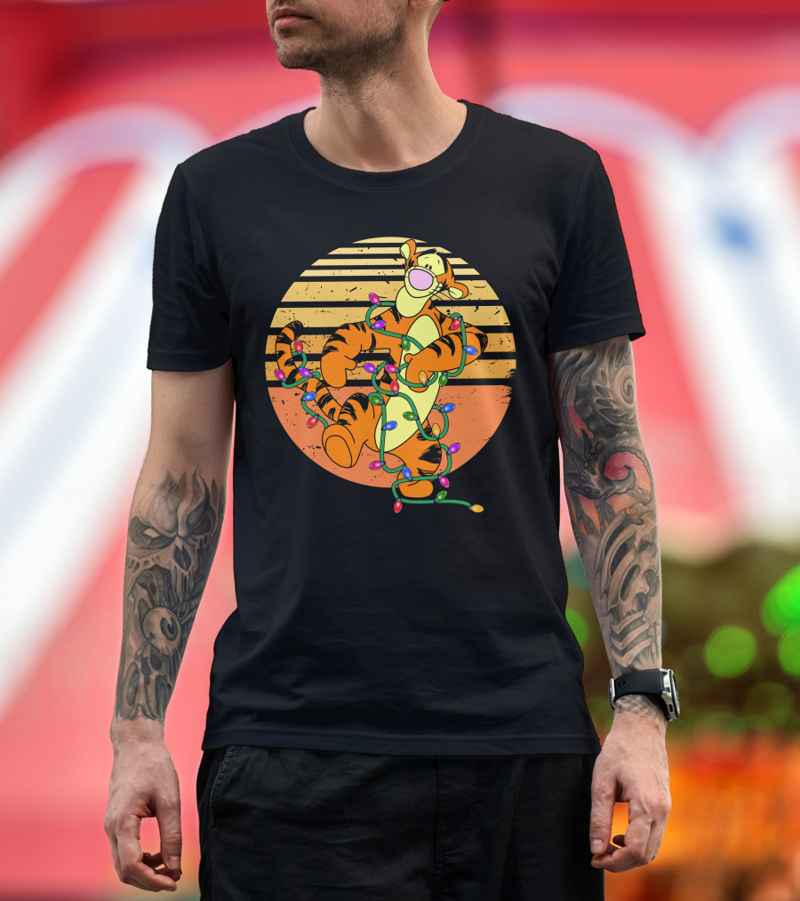 Tigger Christmas Lights Retro Sunset T-Shirt