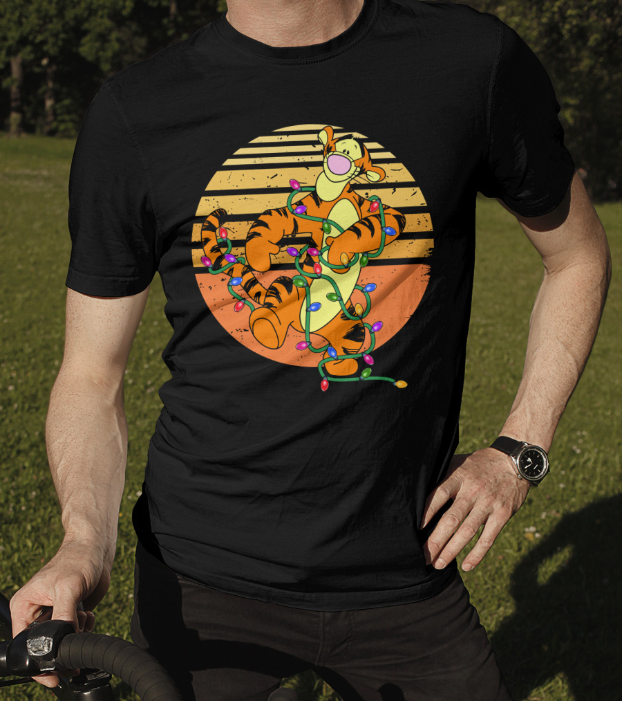 Tigger Christmas Lights Retro Sunset T-Shirt