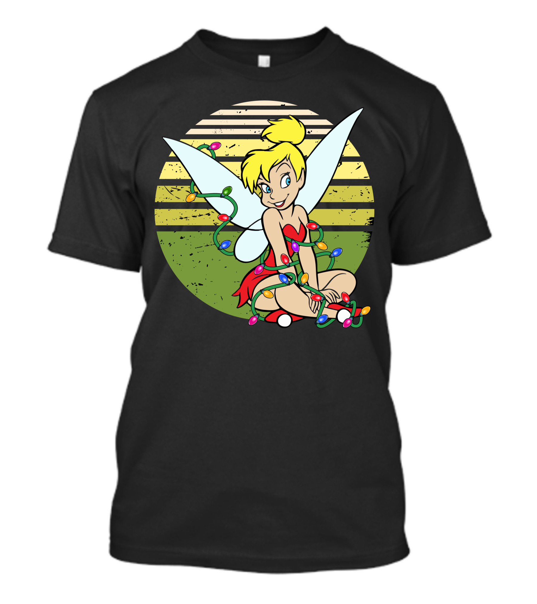 Tinkerbell Wrapped In Christmas Lights Sitting With Retro T-Shirt