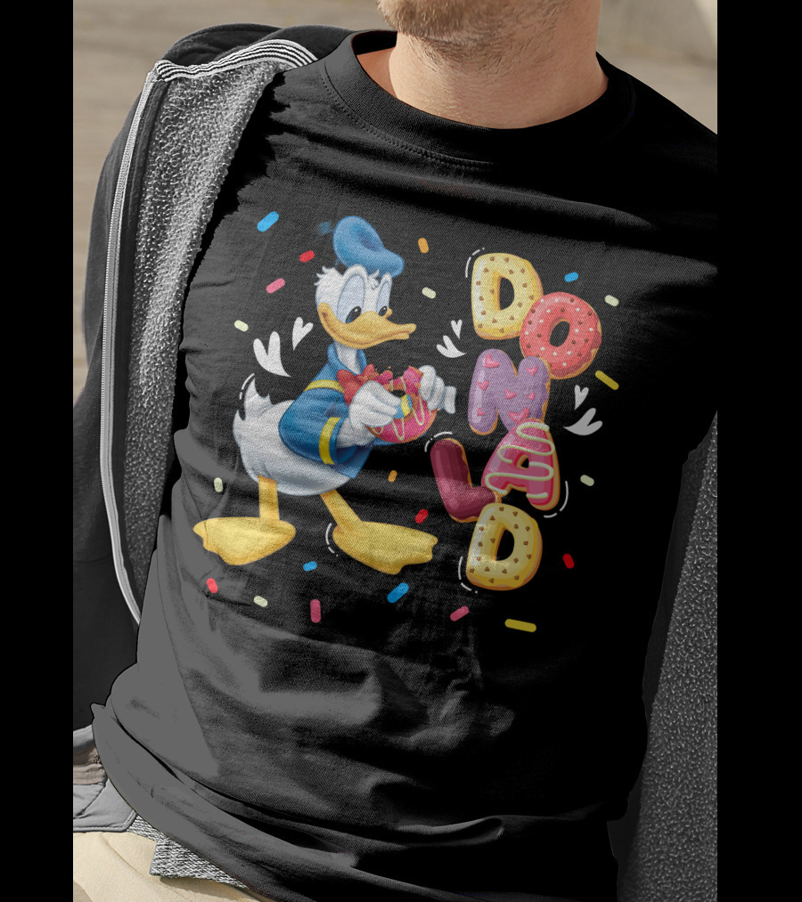 Donald Duck With Colorful Donut Letters And Sprinkles T-Shirt