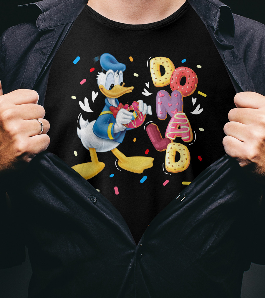Donald Duck With Colorful Donut Letters And Sprinkles T-Shirt