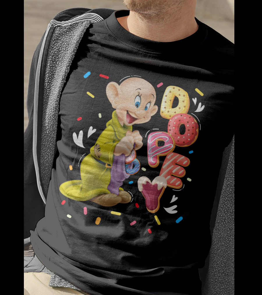 Dopey Disney Character With Colorful Donut Sprinkle Letters T-Shirt