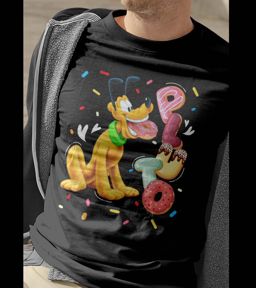 Pluto Donut Letters Colorful Confetti Celebration T-Shirt