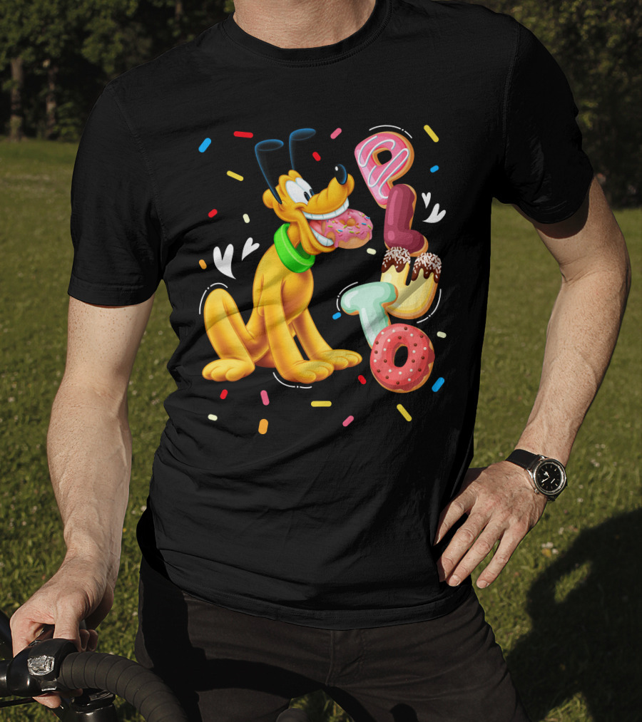 Pluto Donut Letters Colorful Confetti Celebration T-Shirt
