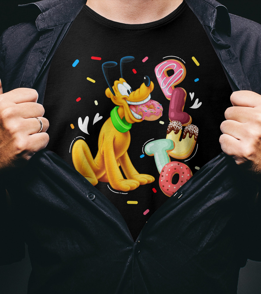 Pluto Donut Letters Colorful Confetti Celebration T-Shirt
