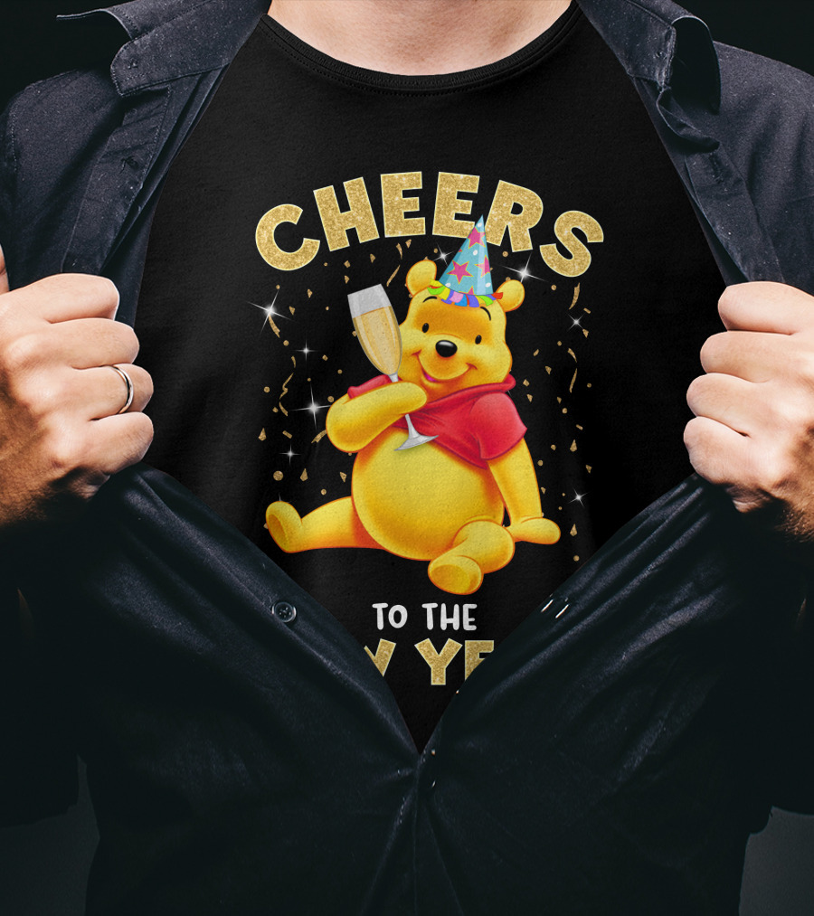 Cheers To The New Year Pooh Party Hat Champagne Celebration T-Shirt