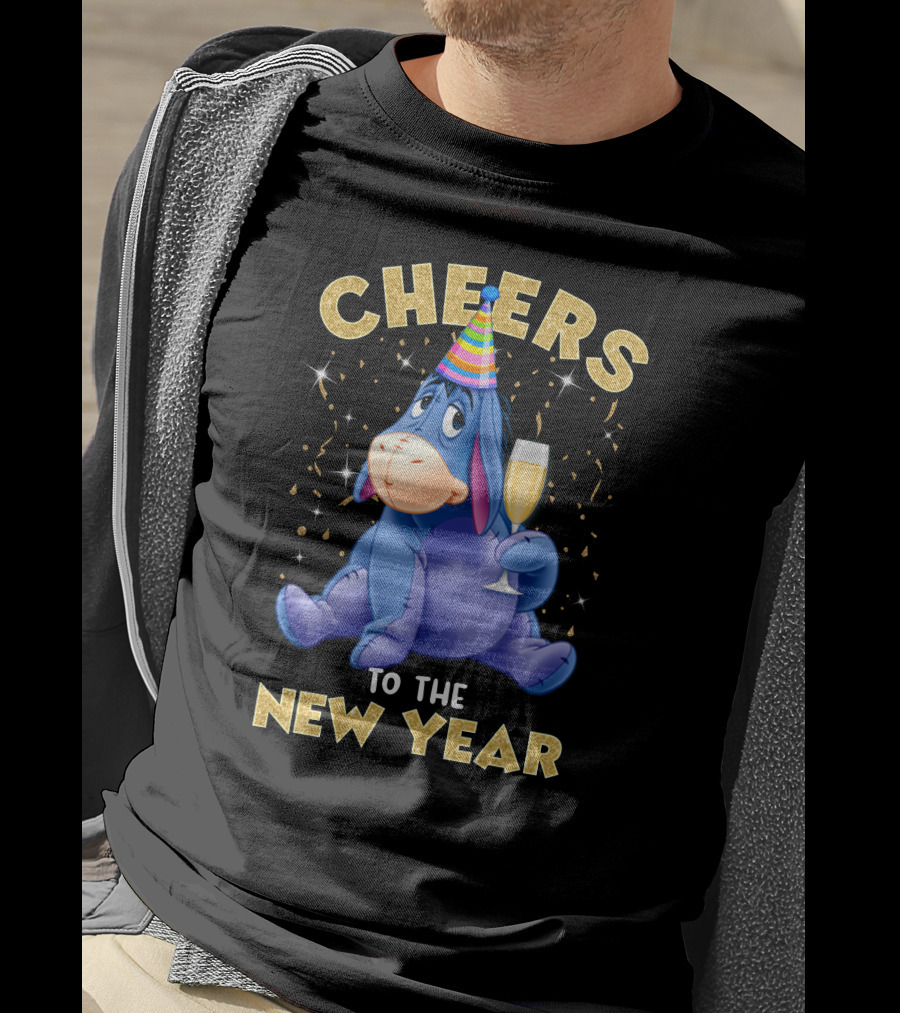 Cheers To The New Year Eeyore Party Hat Champagne Confetti Celebration T-Shirt