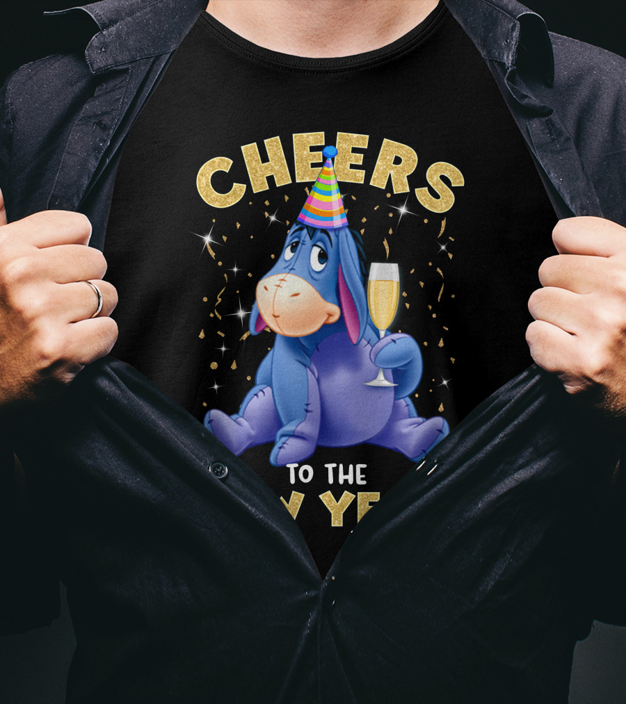 Cheers To The New Year Eeyore Party Hat Champagne Confetti Celebration T-Shirt