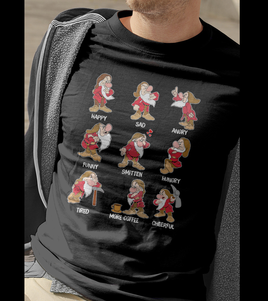 Happy Sad Angry Funny Smitten Hungry Tired More Coffee Cheerful Moods T-Shirt