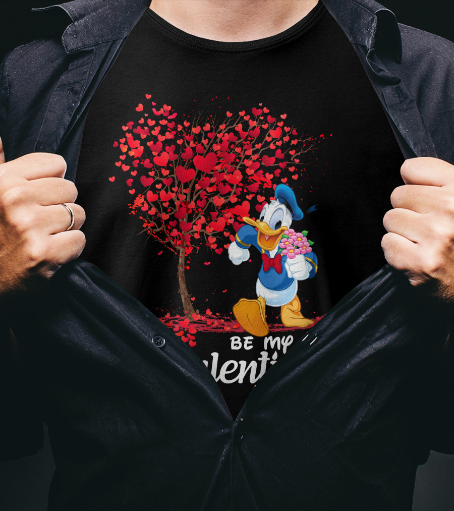 Be My Valentine Donald Duck Holding Flowers And Heart Tree T-Shirt