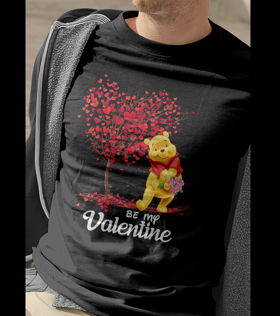 Winnie The Pooh Be My Valentine With Heart Tree And Bouquet T-Shirt