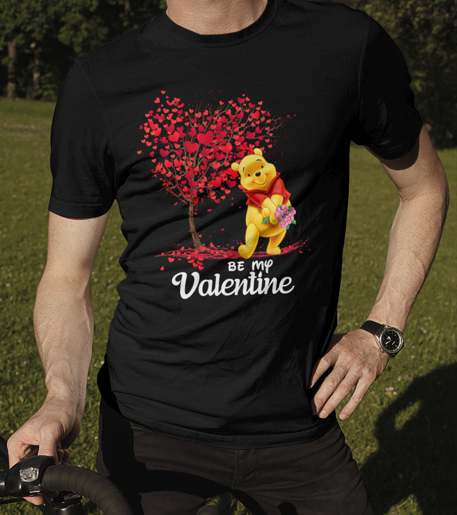 Winnie The Pooh Be My Valentine With Heart Tree And Bouquet T-Shirt