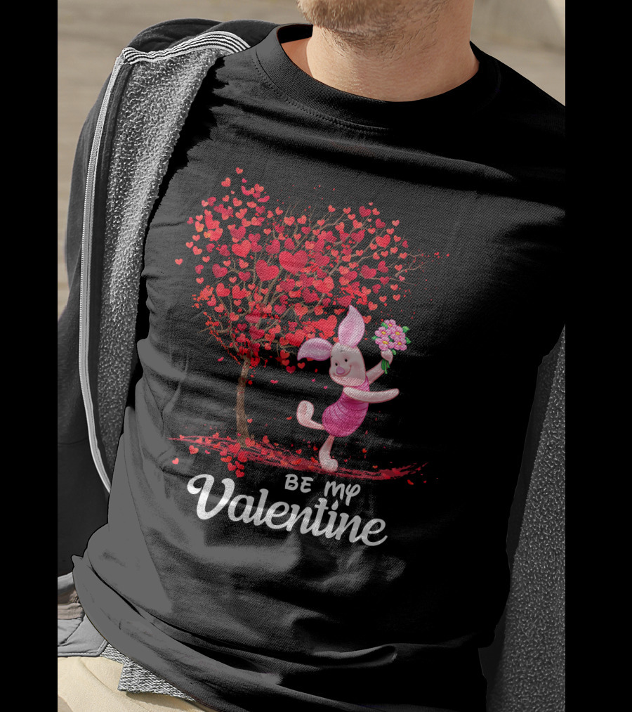 Piglet Be My Valentine Heart Tree And Flowers T-Shirt
