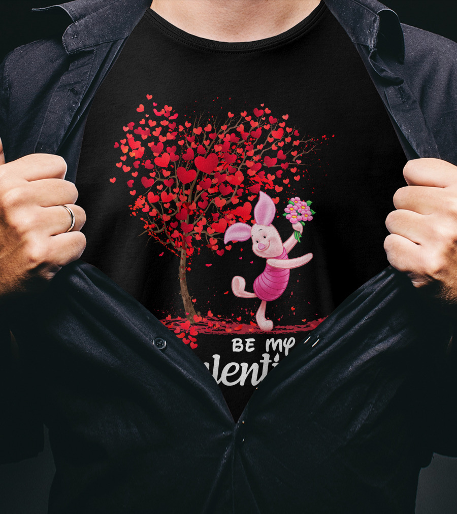 Piglet Be My Valentine Heart Tree And Flowers T-Shirt