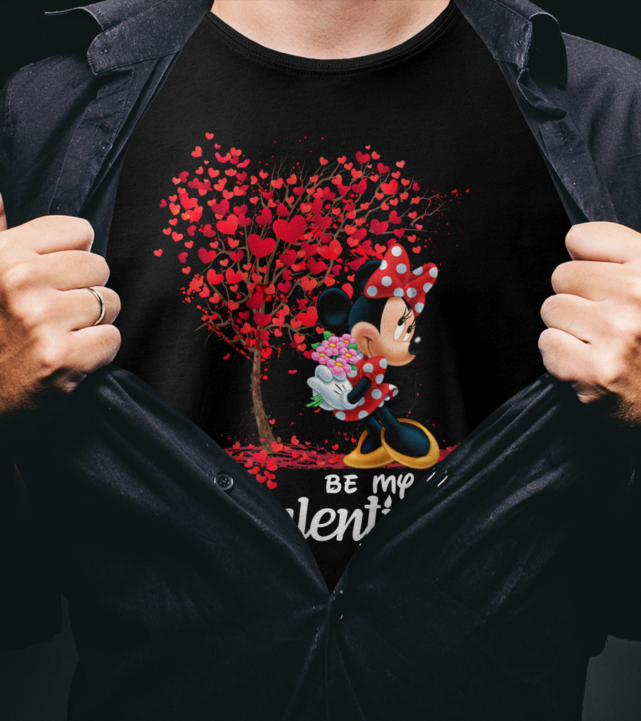 Minnie Be My Valentine Heart Tree With Flowers T-Shirt
