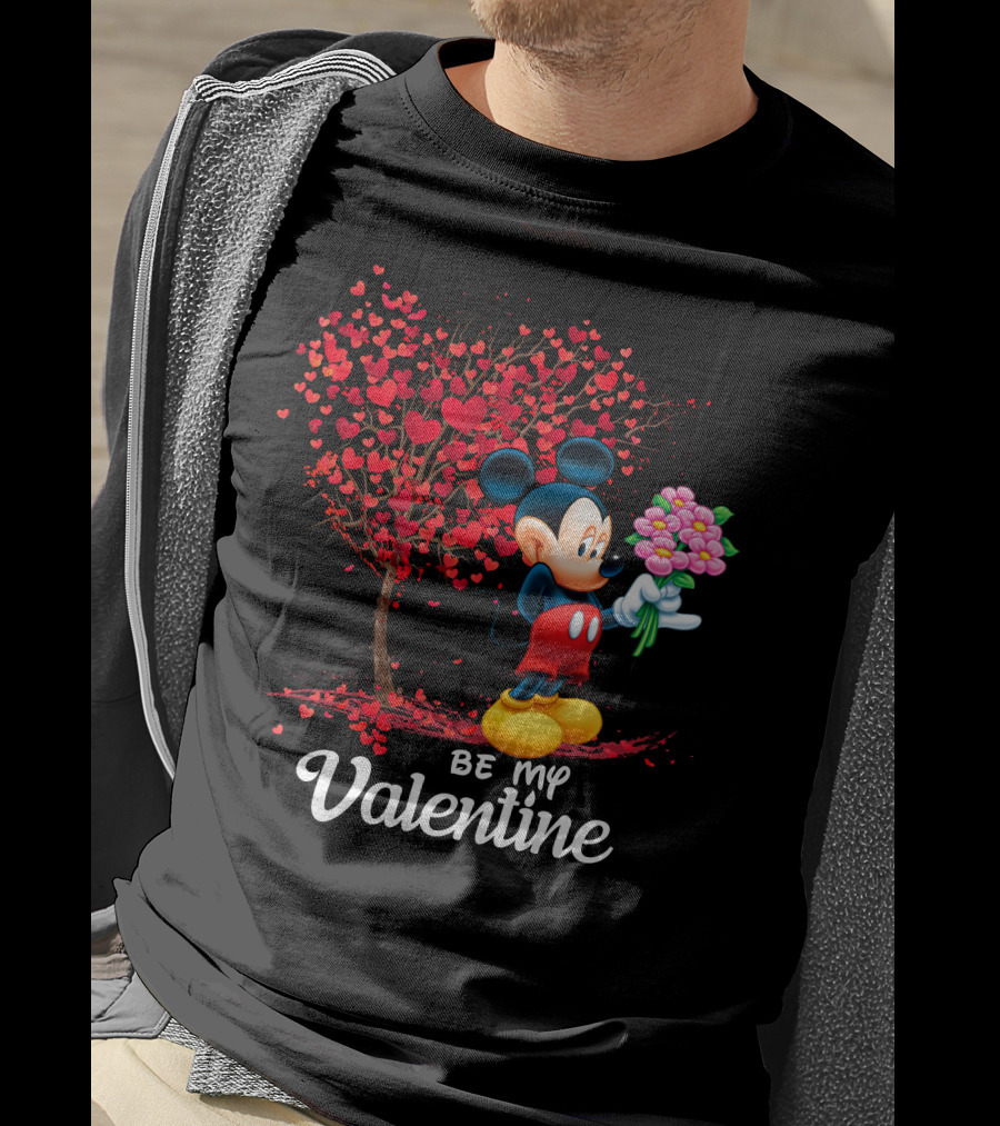 Be My Valentine Mickey Mouse Heart Tree Flowers T-Shirt