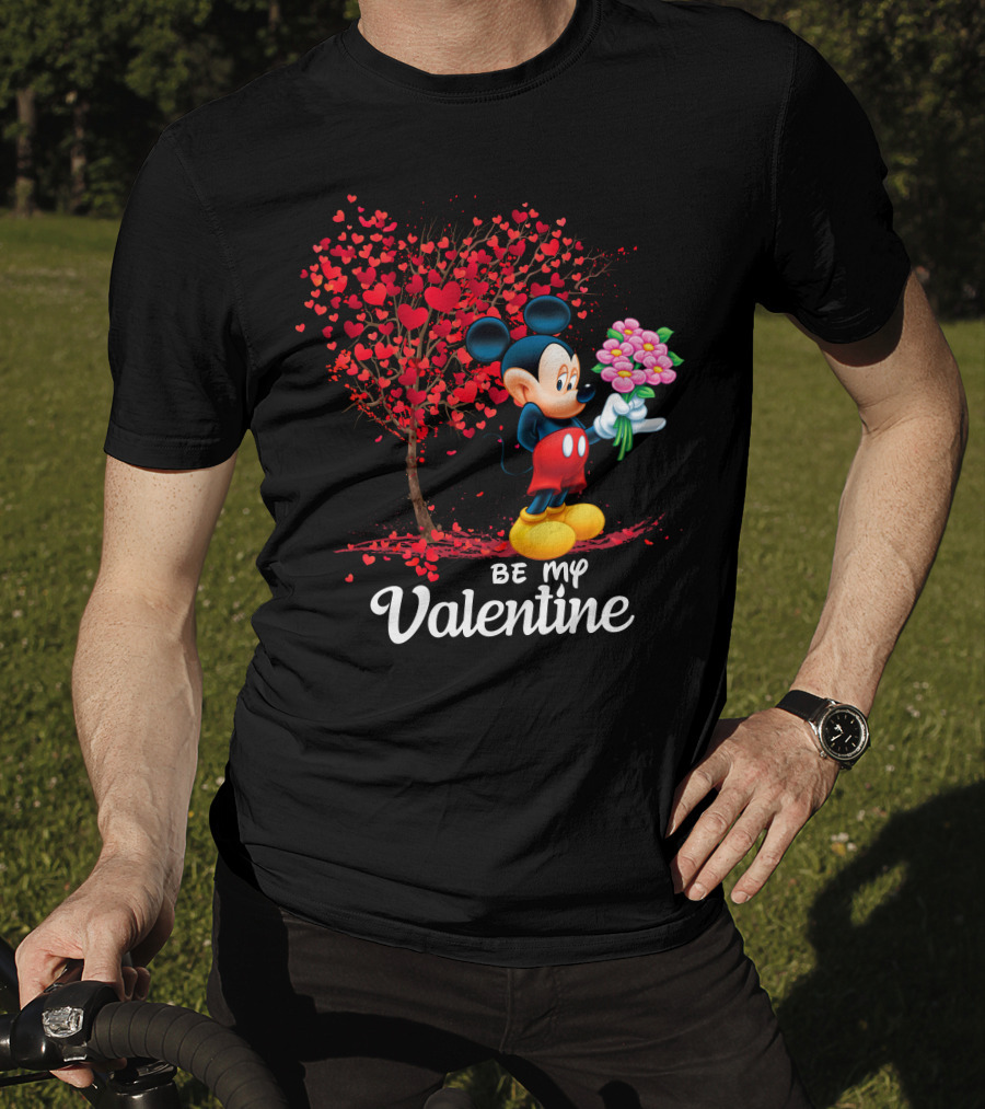 Be My Valentine Mickey Mouse Heart Tree Flowers T-Shirt
