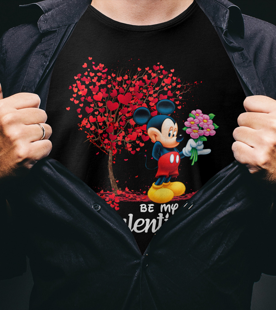 Be My Valentine Mickey Mouse Heart Tree Flowers T-Shirt