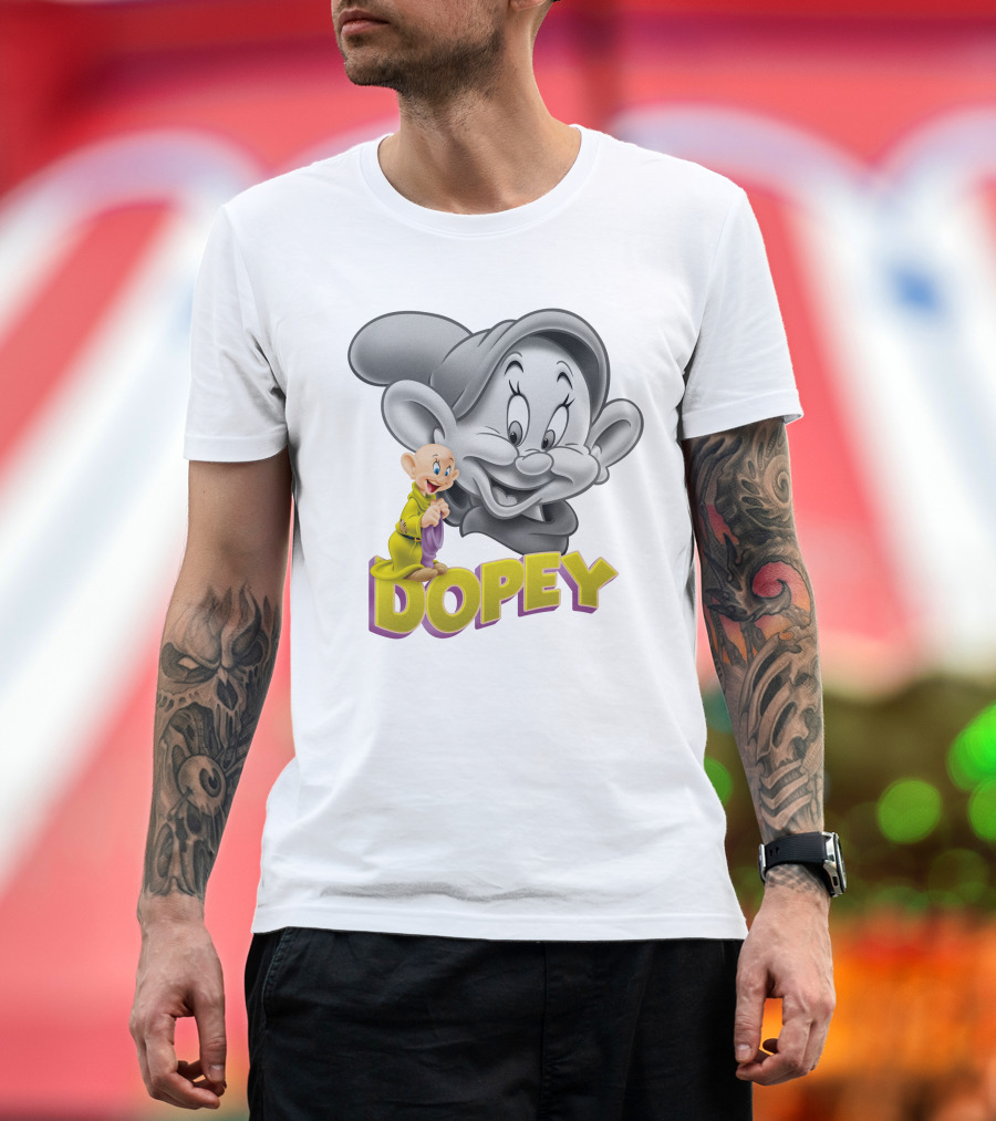 Dopey Disney Character With Cartoon Classic Style T-Shirt