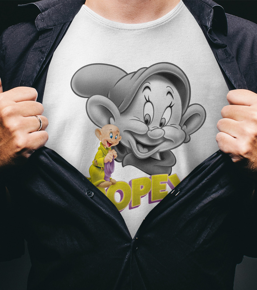 Dopey Disney Character With Cartoon Classic Style T-Shirt