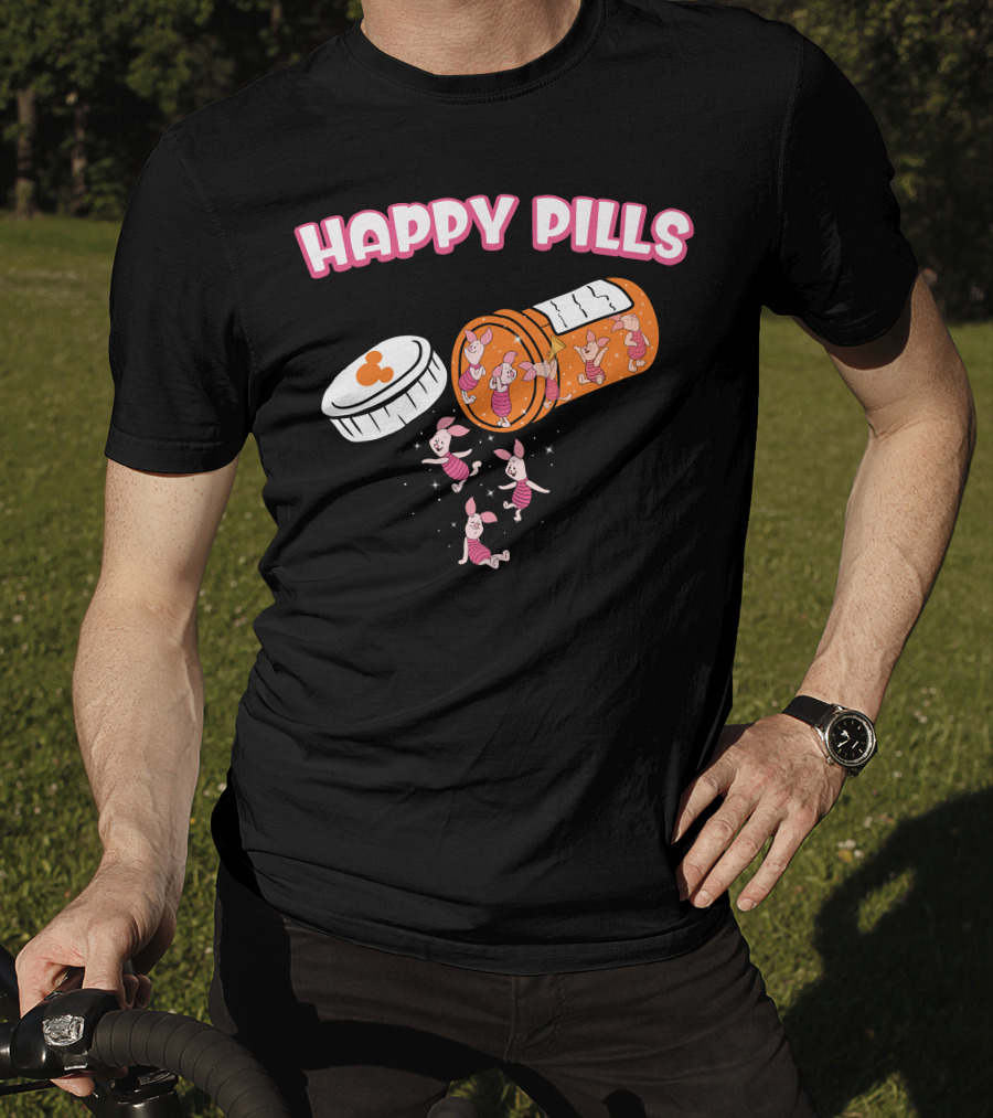 HAPPY PILLS Piglet Characters In Prescription Bottle T-Shirt