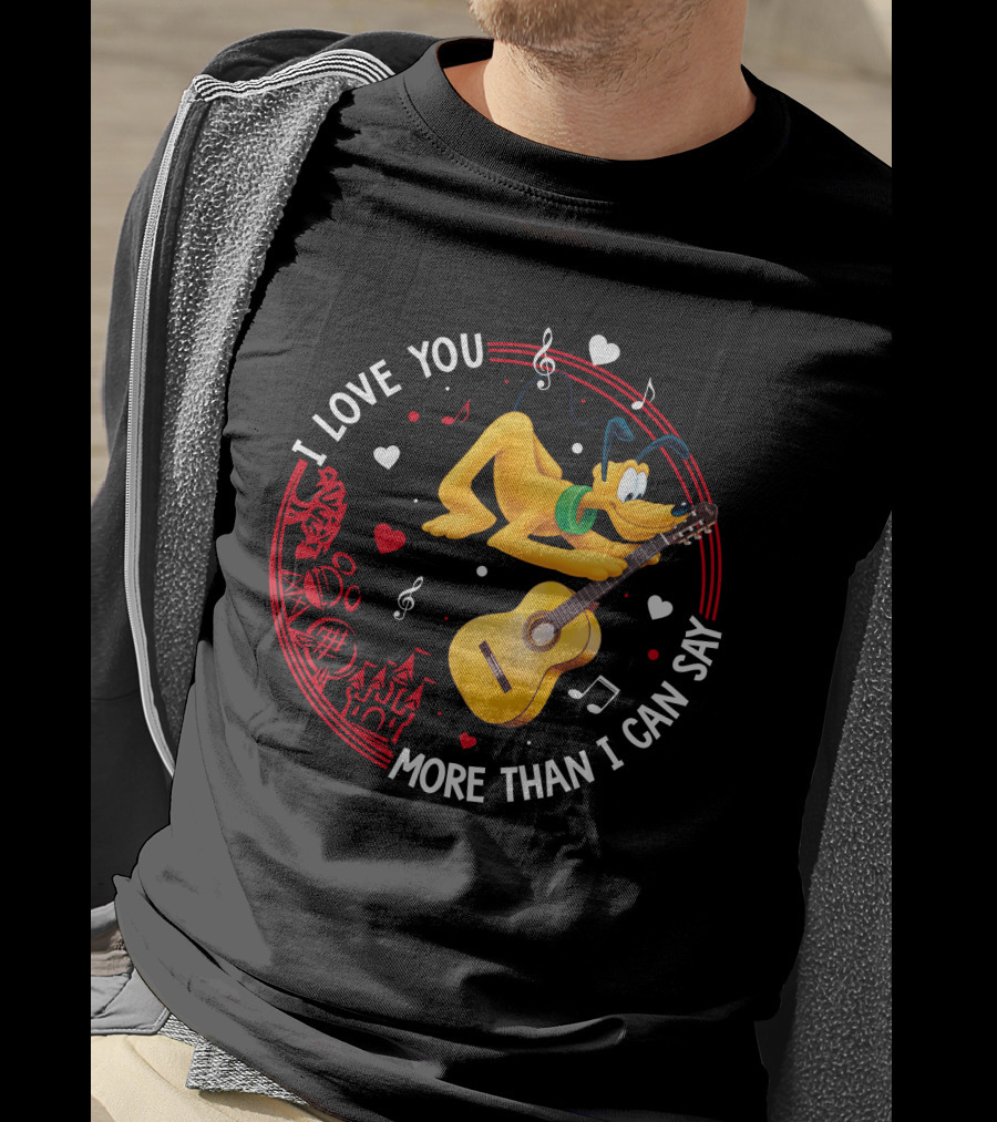 I Love You More Than I Can Say Pluto Guitar Music Hearts T-Shirt
