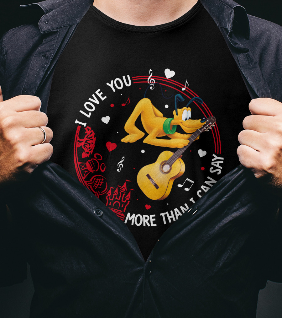 I Love You More Than I Can Say Pluto Guitar Music Hearts T-Shirt