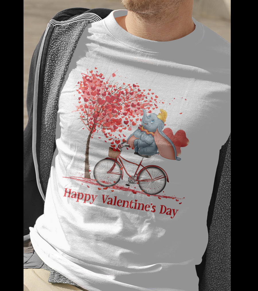Happy Valentine's Day Dumbo With Hearts Bicycle T-Shirt