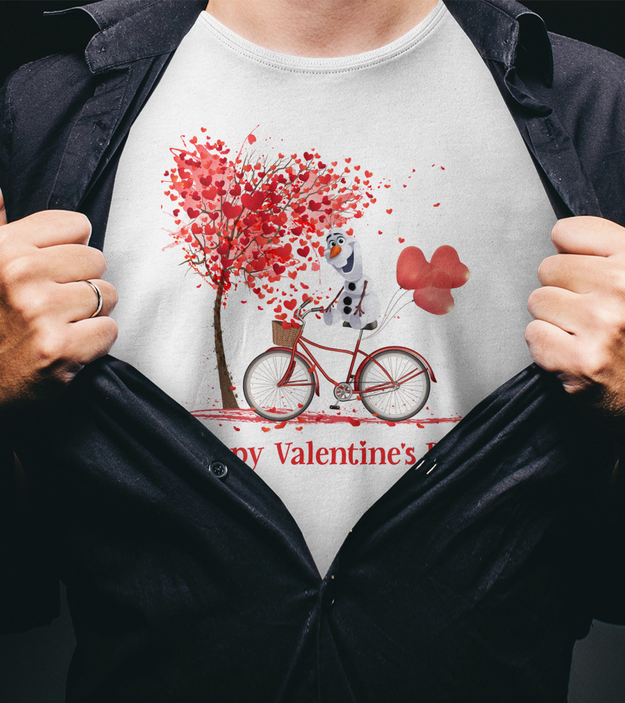 OL Valentine Happy Valentine's Day Olaf Bicycle Hearts Tree T-Shirt