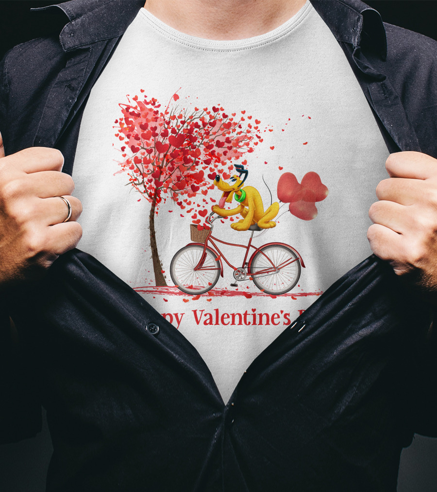 Happy Valentine's Day Bicycle With Hearts And Tree T-Shirt