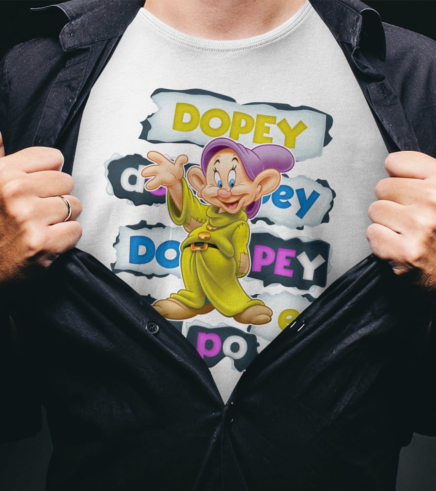 Dopey Iconic Character Playful Design With Text Variations And Classic Outfit T-Shirt
