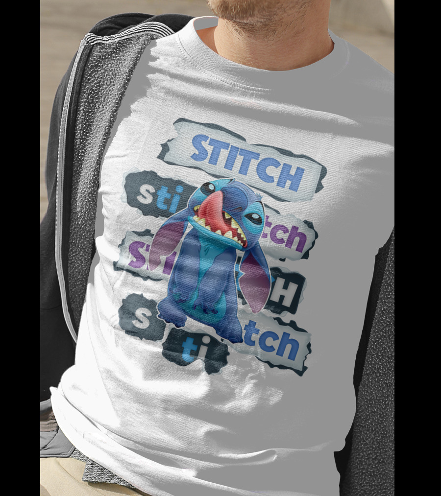 Stitch Blue Alien Character Multiple Text Styles T-Shirt