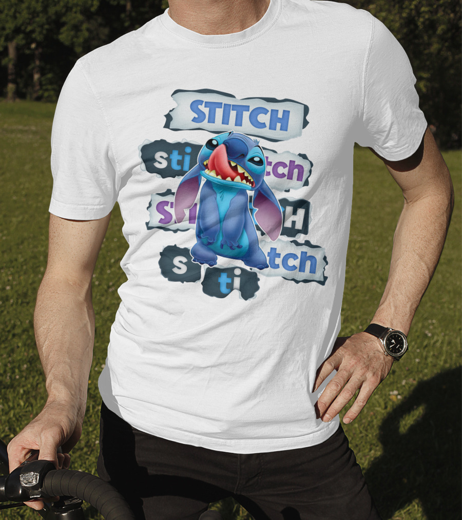 Stitch Blue Alien Character Multiple Text Styles T-Shirt