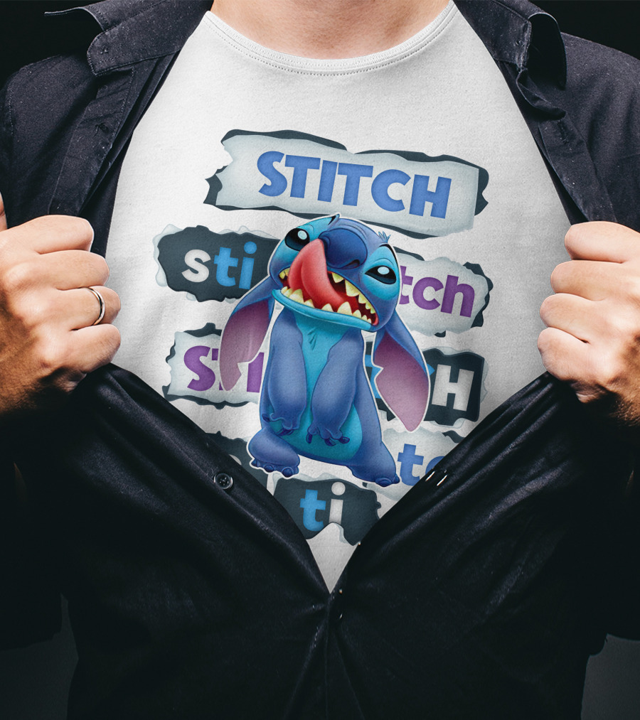Stitch Blue Alien Character Multiple Text Styles T-Shirt