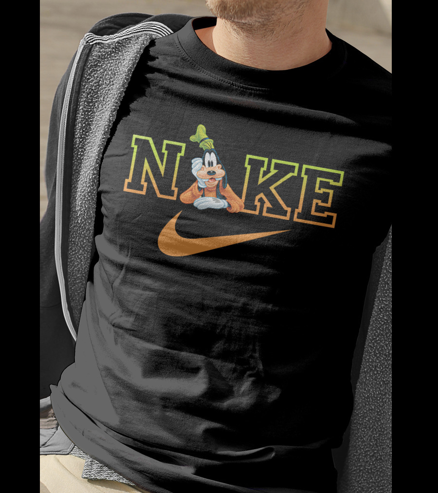 Goofy Nike With Orange Swoosh Logo And Green Hat T-Shirt