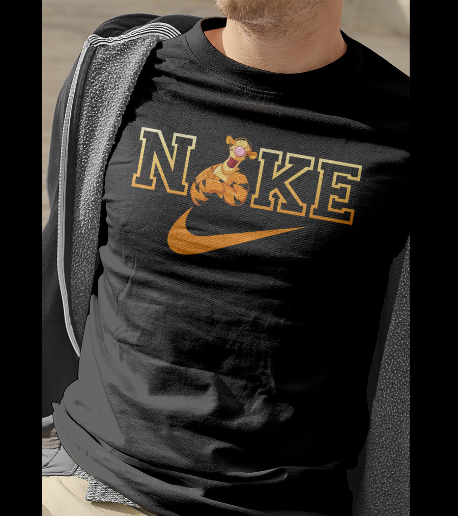 Tigger Jumping Through Nike Logo With Swoosh T-Shirt