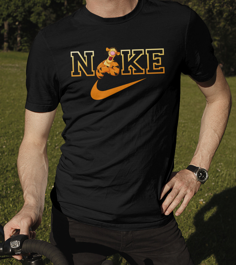 Tigger Jumping Through Nike Logo With Swoosh T-Shirt