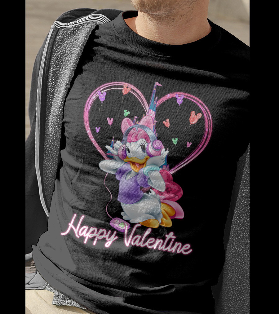 Daisy Duck Happy Valentine Balloons Castle Headphones T-Shirt