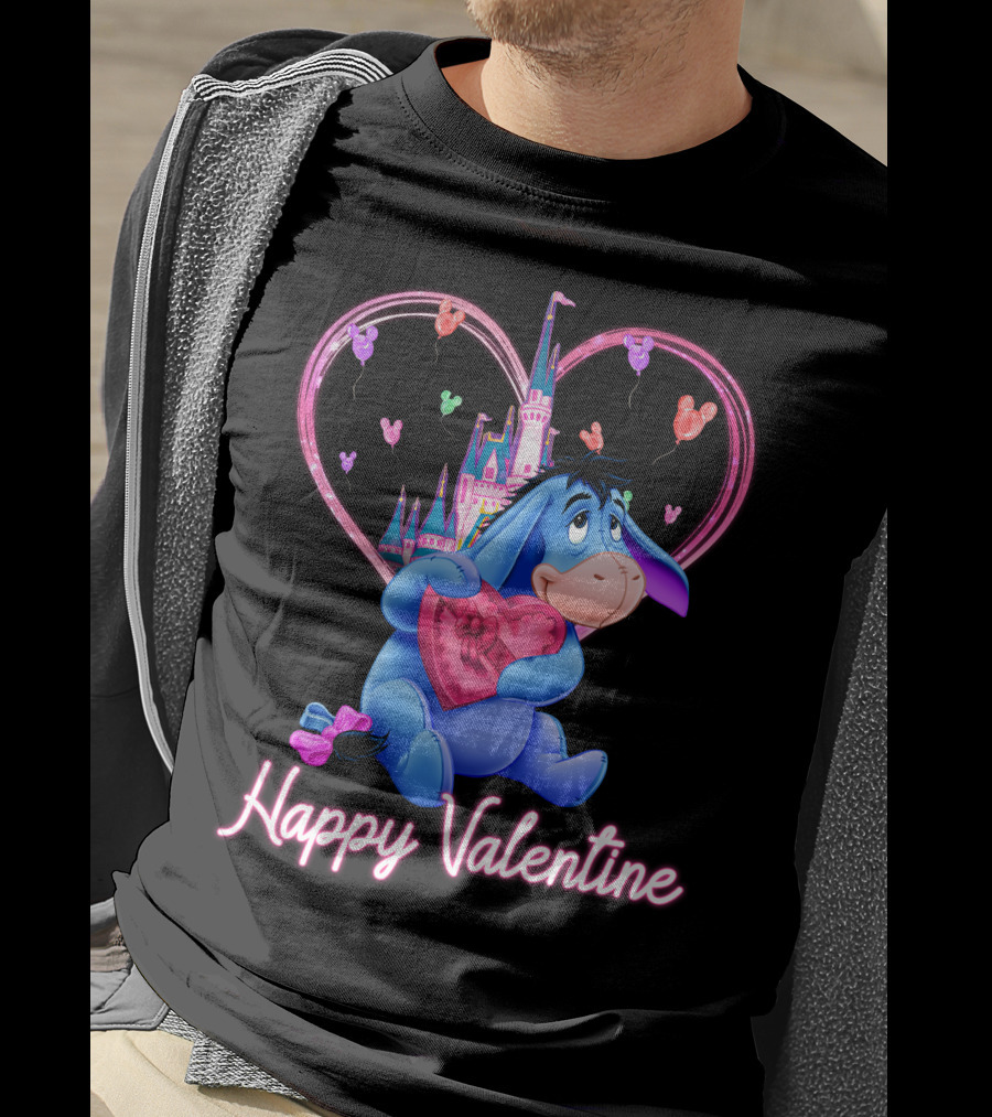 Eeyore Happy Valentine With Heart And Castle T-Shirt