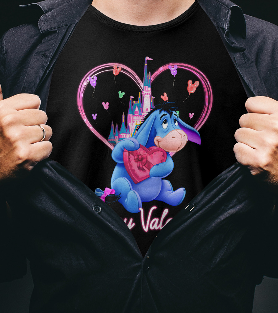 Eeyore Happy Valentine With Heart And Castle T-Shirt