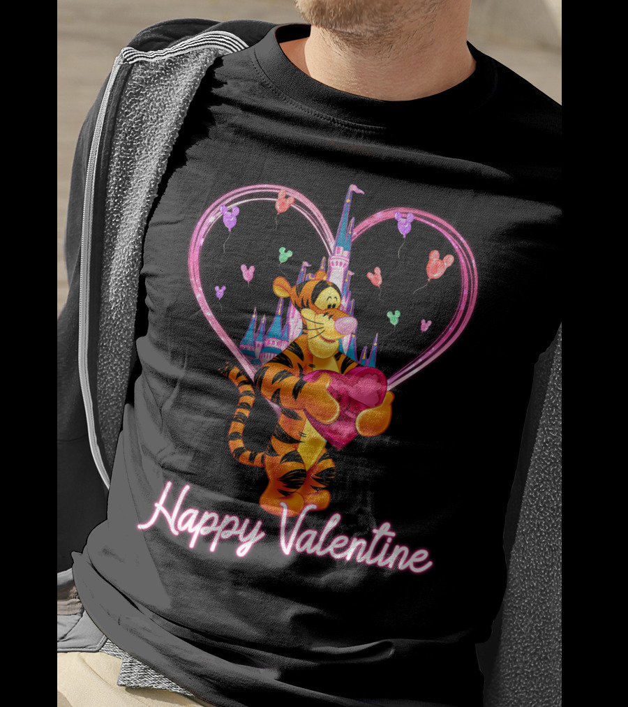 Tigger Happy Valentine Heart Castle Balloons T-Shirt
