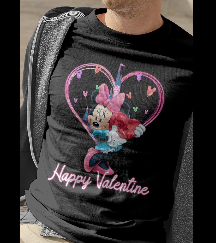 Happy Valentine Minnie Mouse Heart Balloons T-Shirt