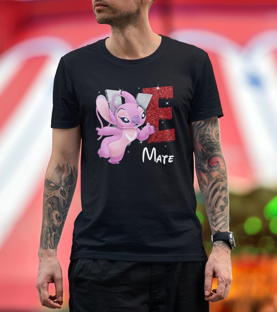 Angel And Stitch Inspired Mate Design With Glittery Love Elements T-Shirt