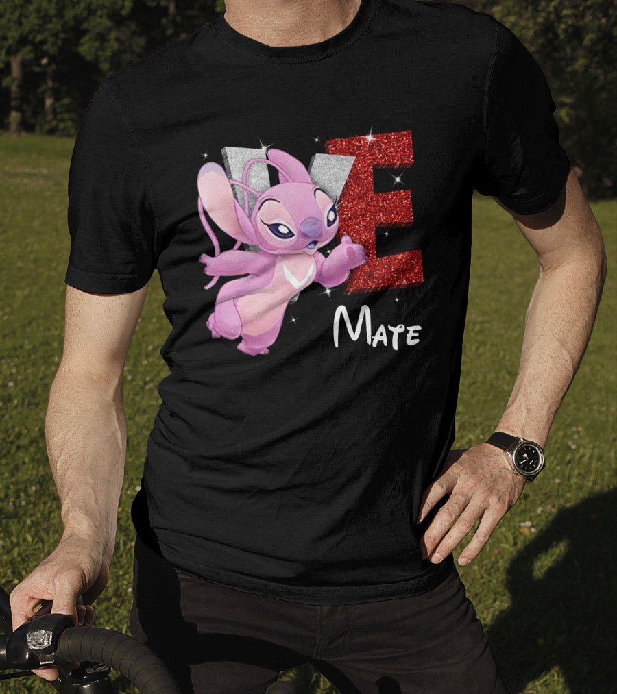 Angel And Stitch Inspired Mate Design With Glittery Love Elements T-Shirt