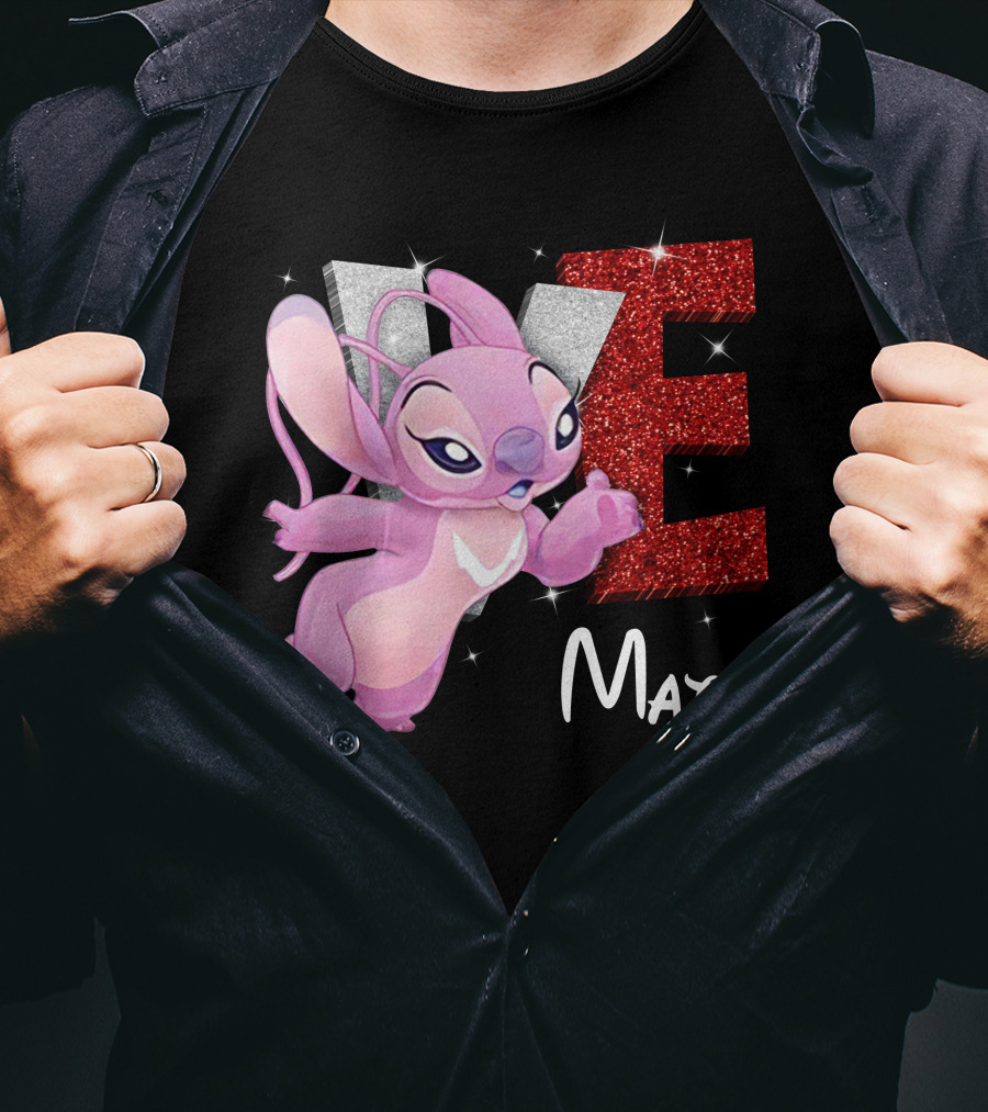 Angel And Stitch Inspired Mate Design With Glittery Love Elements T-Shirt