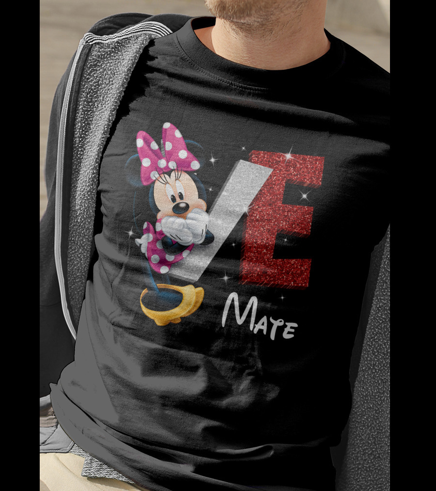 Minnie Mate Love Sparkle Bow And E Glitter T-Shirt